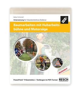 Baumarbeiten mit Hubarbeitsbühne und Motorsäge